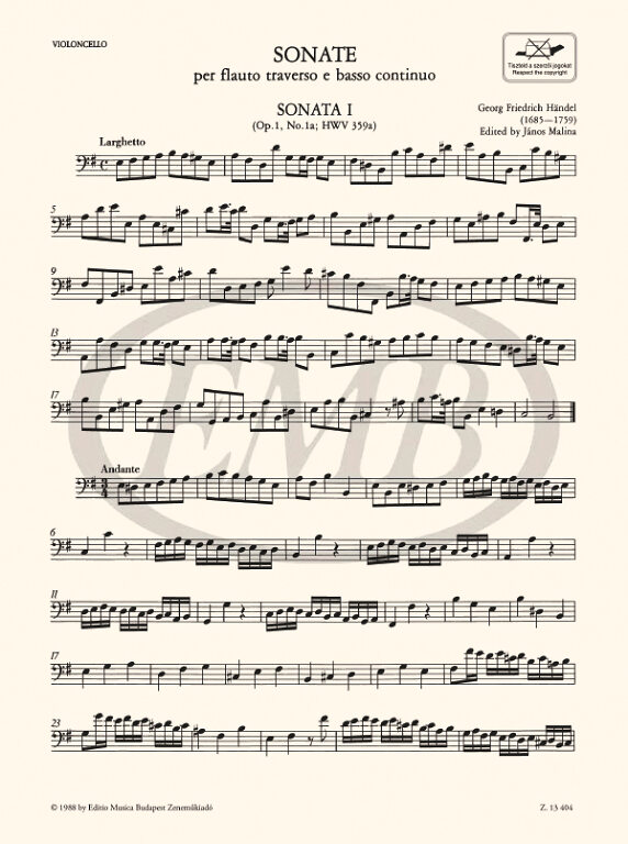 Händel: Sonate per flauto traverso e basso continuo 1 – Az Editio Musica  Budapest zeneműkiadó online kottaboltja