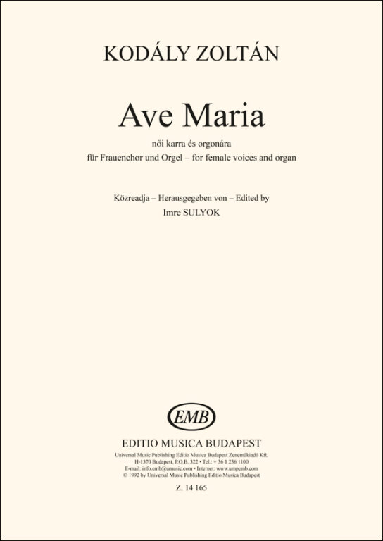 Kodály: Ave Maria – Online sheet music shop of Editio Musica Budapest