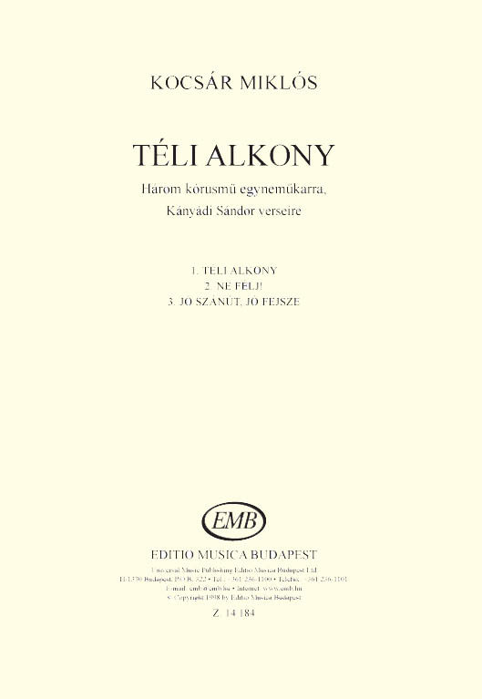 Kocsár: Téli alkony – Az Editio Musica Budapest zeneműkiadó online  kottaboltja
