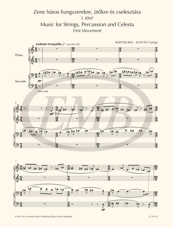 Bartók: Zene húros hangszerekre, ütőkre és cselesztára - 1. tétel – Az  Editio Musica Budapest zeneműkiadó online kottaboltja