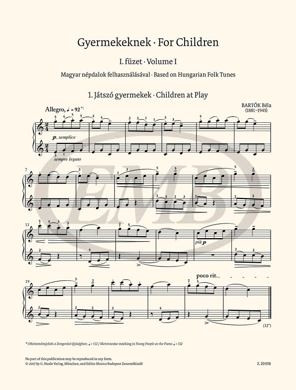 Bartók: For Children I. – Online sheet music shop of Editio Musica Budapest