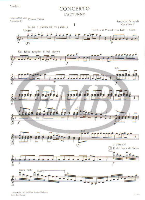 Vivaldi: A négy évszak. Ősz. Op. 8 No.3 – Az Editio Musica Budapest  zeneműkiadó online kottaboltja