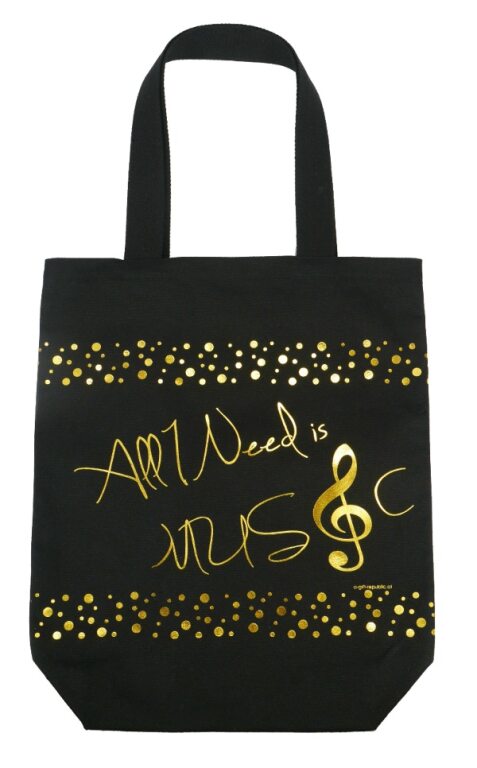 Fekete városi táska "All I need is music" arany színű felirattal – Az  Editio Musica Budapest zeneműkiadó online kottaboltja